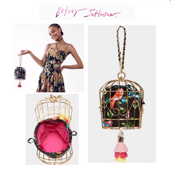 Betsey Johnson Handbags - NWT Betsey Johnson 💋KITSCH BIRD IS THE WORD CAGE DANCER Drawstring Wristlet Bag